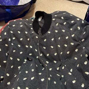 Maeve Charcoal Bomber Jacket with White Floral Design